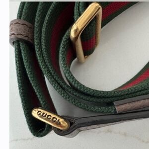 Gucci Green and Red Belt Bag Strap with Gold Accents